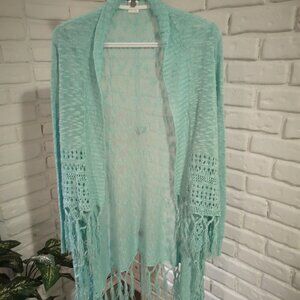 Charlotte Russe Ladies Size Large Fringed Edge Lightweight Mint Green Cardigan